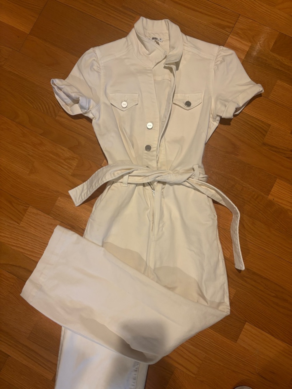 PAIGE Cream Short-Sleeve Utility Jumpsuit with Belt